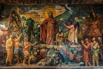 Naklejka premium Sacred Mural of Jesus and Angels in Church