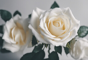 White rose flowers on grey background