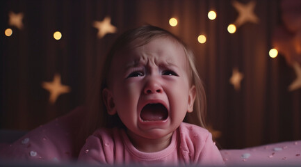 Crying Baby in Crib with Night Lights