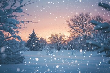 Fototapeta na wymiar Snowflakes Descending at Dawn's First Light