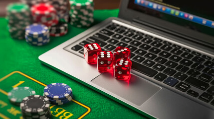 Online casino. Beautiful composition of poker table and chips