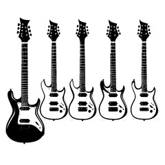 guitar, music, electric, instrument, rock, musical, string, vector, bass, sound, acoustic, object, concert, jazz, icon, illustration, musician, black, play, design, art, equipment, strings, set, elect