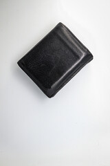 black leather wallet isolated, white background