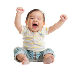 a happy and excited cheering baby isolated on transparent background