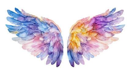 Beautiful watercolor angel wings isolated on transparent background