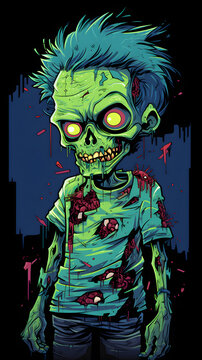 Illustrated zombe, cool zombie illustration, 8 bit zombie, cartoon zombie
