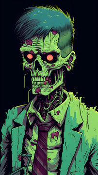 Illustrated zombe, cool zombie illustration, 8 bit zombie, cartoon zombie