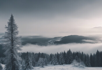 Amazing mystical rising fog mountains sky forest trees landscape view in black forest (Schwarzwald)