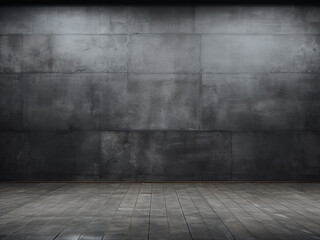 Textured backdrop features a dark, simplistic concrete wall
