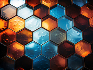 Stained glass texture, semitransparent with bright reflections, hex pattern