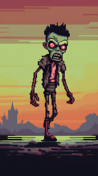 Illustrated zombe, cool zombie illustration, 8 bit zombie, cartoon zombie