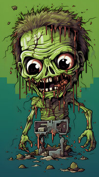Illustrated zombe, cool zombie illustration, 8 bit zombie, cartoon zombie