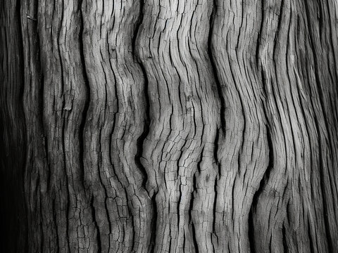 Monochrome photo reveals the bark stripes of aged trees