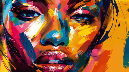 Vibrant vector face with bold colors and expressive brushstrokes, radiating energy and artistic fervor.