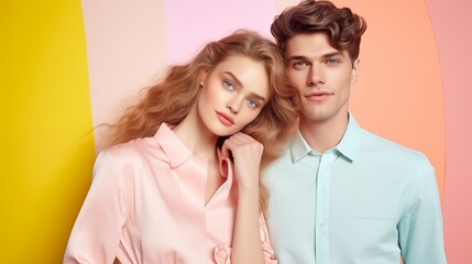 Springtime sweethearts, A couple in trendy pastel outfits radiate youthful charm, perfect for spring campaigns.