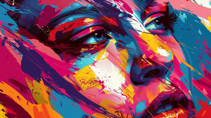 Vibrant vector face with bold colors and expressive brushstrokes, radiating energy and artistic...