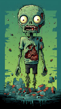 Illustrated zombe, cool zombie illustration, 8 bit zombie, cartoon zombie
