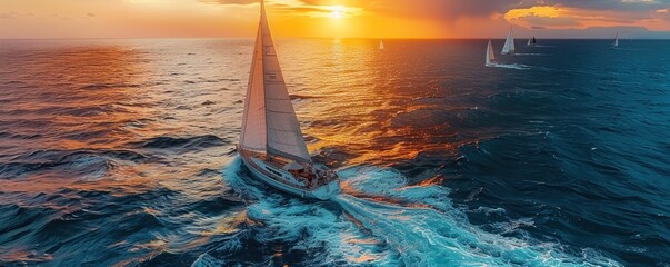 Idyllic yacht regatta with snow-white sails in the seas