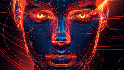 Futuristic vector face with sleek contours and high-tech elements, hinting at a world of advanced possibilities.