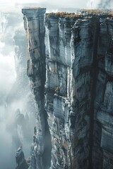 Futuristic mountain city carved into the cliffs
