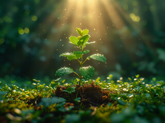 Fototapeta premium Young plant in the morning light on nature background