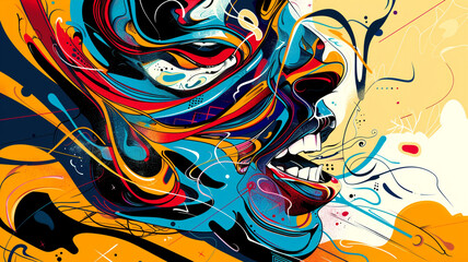 Energetic vector face with dynamic lines and vibrant patterns, capturing a spirit of enthusiasm and vitality.