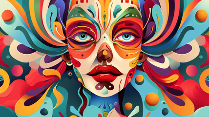 Whimsical vector face with imaginative details and playful expressions, igniting a sense of whimsy and joy.