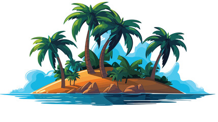 Fototapeta na wymiar Nice picture of island with palm trees 2d flat cart