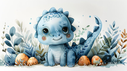 A cheerful blue and white cartoon lizard with a broad smile, radiating positivity and charm in its...