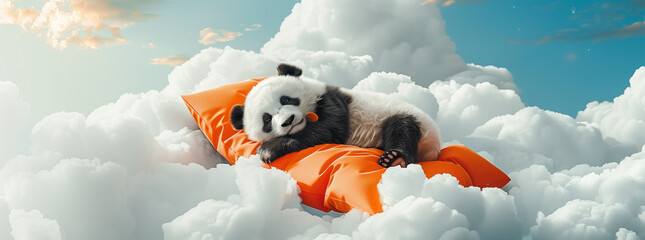 Panda Dreaming on Clouds
 - obrazy, fototapety, plakaty