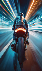Motorcycle Speeding on Highway at Night
