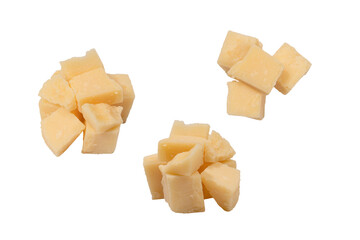 Cheese cubes isolated on a white background.