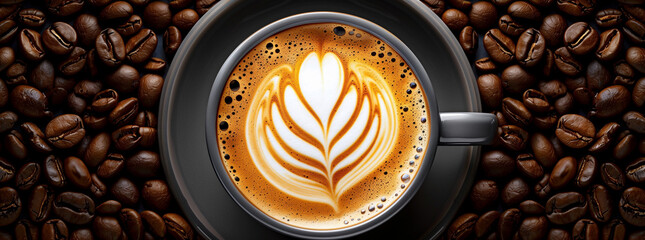 A latte coffee with hearts on it - obrazy, fototapety, plakaty