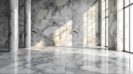 Bright spacious room. White marble elegance - obrazy, fototapety, plakaty