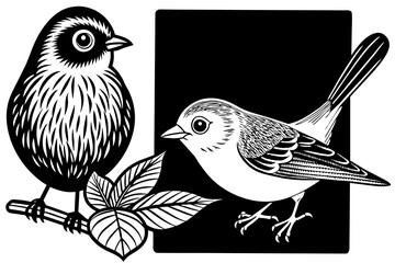 fulvetta-parrotbill-white-eye-out-side-of-black background vector illustration