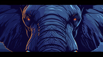 Majestic vector face of a wise elephant with gentle eyes and a strong presence.