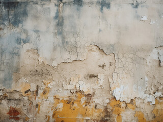 Walls display aged texture with paint marks