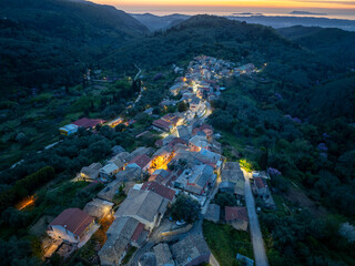 Aerial drone view of zigos village in north corfu Greece by night