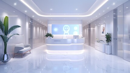 Modern dental clinic reception with comfortable furniture and bright lighting - obrazy, fototapety, plakaty