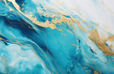 abstract marble oil acrylic paint background illustration art wallpaper blue gold color with moving...