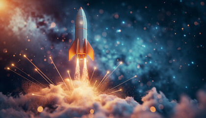 Space rocket launch. startup, space tourism, astronomy and space concept - obrazy, fototapety, plakaty