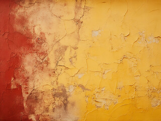 Decorative wall paint showcases a messy stucco texture in yellow, brown, and red