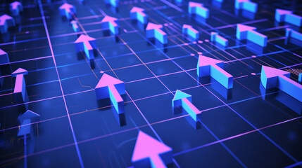 Forward Momentum: Blue Arrows on Grid Background. Generative AI - obrazy, fototapety, plakaty