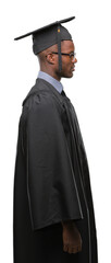 Young graduated african american man over isolated background looking to side, relax profile pose with natural face with confident smile.