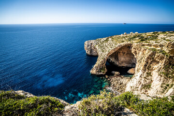 Beautiful Blue Grotto in Malta. Sunny day - 781605156