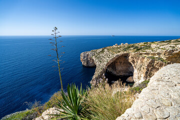 Beautiful Blue Grotto in Malta. Sunny day - 781605379