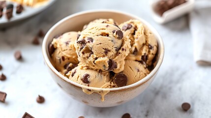 A bowl of vegan cookie dough flavoured ice cream