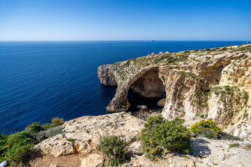 Beautiful Blue Grotto in Malta. Sunny day