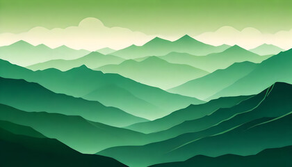 Landscape with green mountains. Mountainous terrain. Abstract nature background