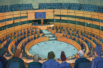 Cartoon European Parliament in Brussels